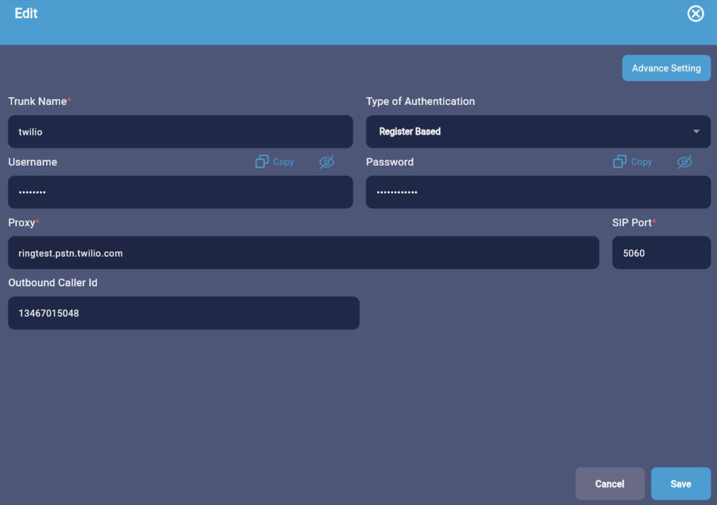 Registered Based Twilio SIP Trunk Configuration.
